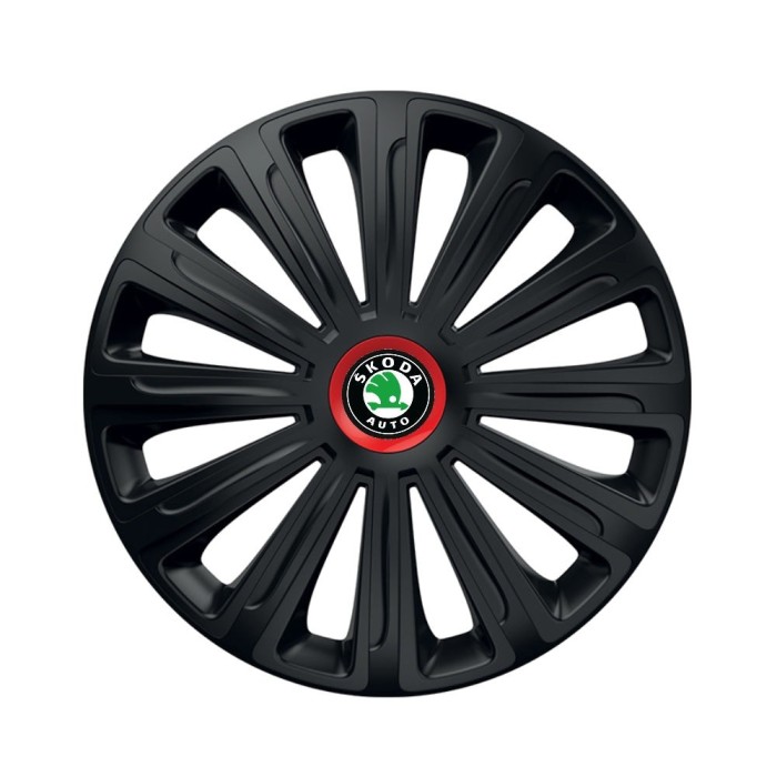 Set 4 capace roti Negre Cu Inel Rosu Trend R14 Compatibil Cu Skoda