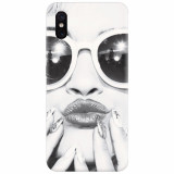 Husa silicon pentru Xiaomi Mi 8 Pro, Black And White Portrait Blonde Model In Fashion Sunglasses