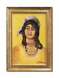 Tablou pictat manual inramat - Tanara cu salba - 35x25cm ulei panza, reproducere Nicolae Grigorescu