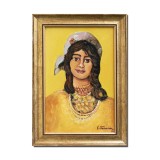 Tablou pictat manual inramat - Tanara cu salba - 35x25cm ulei panza, reproducere Nicolae Grigorescu