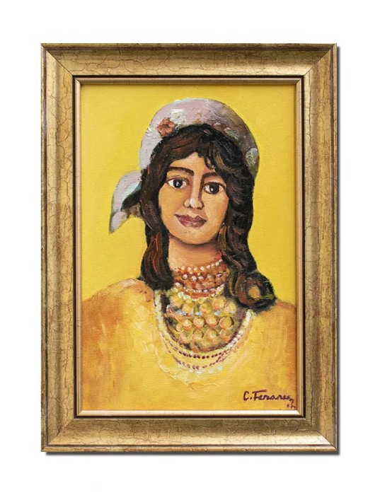 Tablou pictat manual inramat, Tanara cu salba, 35x25cm ulei panza, reproducere Nicolae Grigorescu