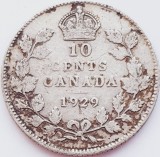 257 Canada 10 cents 1929 George V km 23 argint, America de Nord