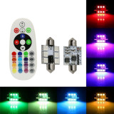 Set 2 LED-uri C5W Festoon 36mm, RGB multicolor cu telecomanda, Universal