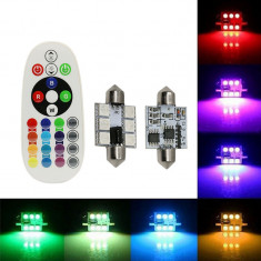 Set 2 LED-uri C5W Festoon 36mm, RGB multicolor cu telecomanda