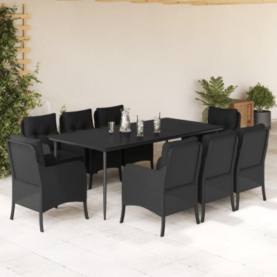 vidaXL Set mobilier de grădină cu perne, 9 piese, negru, poliratan foto