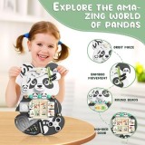 Busy Board Montessori din Lemn, Panda, 12 Activitati Educationale Interactive pentru Dezvoltarea Cognitiva si Senzoriala