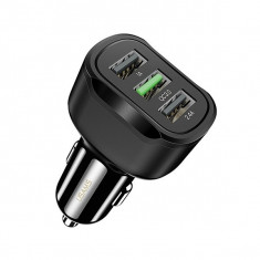 Incarcator Auto Usams C17 ,3x Usb Fast Charge 18w 1a + 2,4a + 3.0 Quick Charge ,negru -cc100tc01 foto