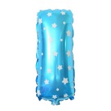 Balon folie metalizata litera i, flippy, 40 cm, cu imprimeu stelute, umflati cu heliu sau aer, ambalaj individual, pai inclus, albastru