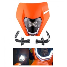 Carena si far LED fata pentru motociclete, portocalie, cu faza scurta si lunga - Model universal pentru ENDURO Trail Streetfighter