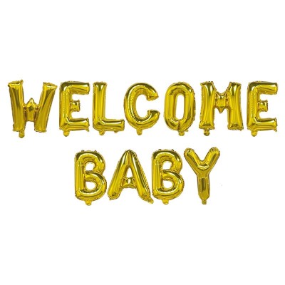 Set baloane din folie metalizata, flippy, model welcome baby, litere de 40 cm, baloane party, ambalaj individual, pai, ata si adeziv incluse, umflare foto