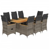 Cumpara ieftin Set bistro de gradina cu perne, 9 piese, gri, poliratan