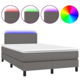 Cumpara ieftin Pat cu arcuri, saltea si LED, gri, 120x200 cm, piele ecologica