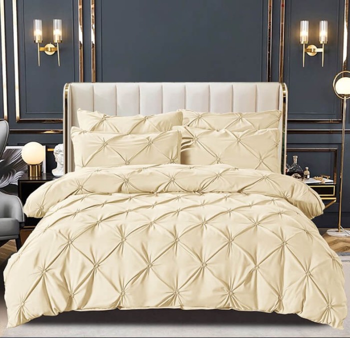 Lenjerie pat dublu cu pliuri,bumbac finet,6 piese,crem-A123