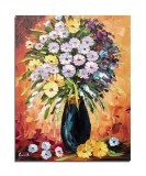 Tablou cu flori pictat manual, Ikebana, 50x40cm ulei pe panza in cutit, Leonard Covaci