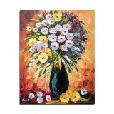 Tablou cu flori pictat manual, Ikebana, 50x40cm ulei pe panza in cutit, Leonard Covaci
