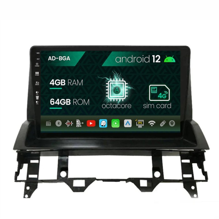 Navigatie Mazda 6 (2002-2008), Android 13, A-Octacore 4GB RAM + 64GB ROM, 10.1 Inch - AD-BGA10004+AD-BGRKIT321V2