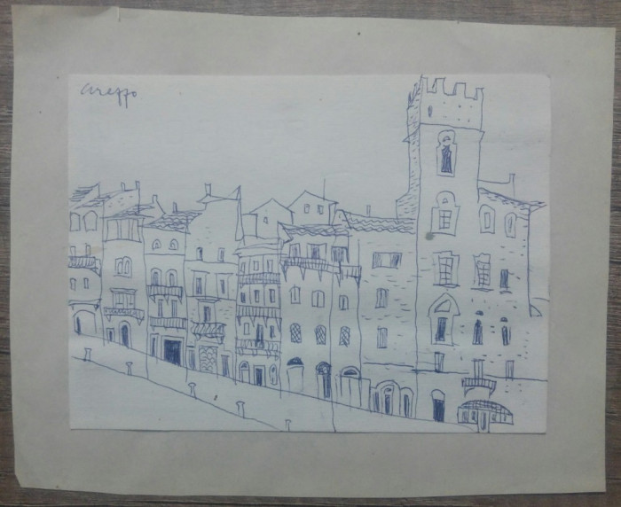 Vedere din Arezzo// pix pe hartie, Romeo Voinescu