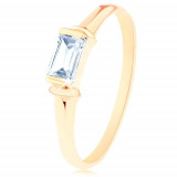 Inel din aur de 14k - zirconiu dreptunghiular transparent, arce decorative - Marime inel: 55