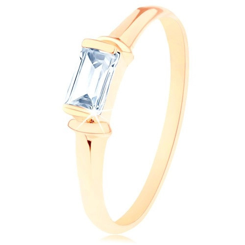 Inel din aur de 14k - zirconiu dreptunghiular transparent, arce decorative - Marime inel: 60