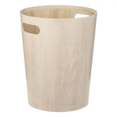Coș de Gunoi Birou, Model Lemn, Diametru 25x30cm, Capacitate 8.5L, Bej