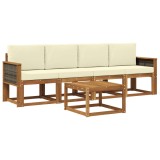 vidaXL Set de canapele de exterior cu pernă 4 pcs Natural și Crem 3384966