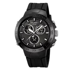 Ceas barbati Skmei 2106 sport digital analog, rezistent la apa 5ATM, curea silicon, negru