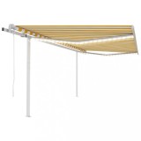 vidaXL Copertină automată, senzor v&acirc;nt &amp; LED, galben/alb, 4,5x3,5 cm