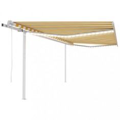 vidaXL Copertină automată, senzor v&acirc;nt &amp; LED, galben/alb, 4,5x3,5 cm