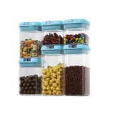 Set 6 Cutii de Depozitare Alimente, Cyrax, 2 x 500ml, 2 x 800ml, 2 x 1200ml, Capac Albastru, din PP+PET, Inchidere Ermetica, Transparent