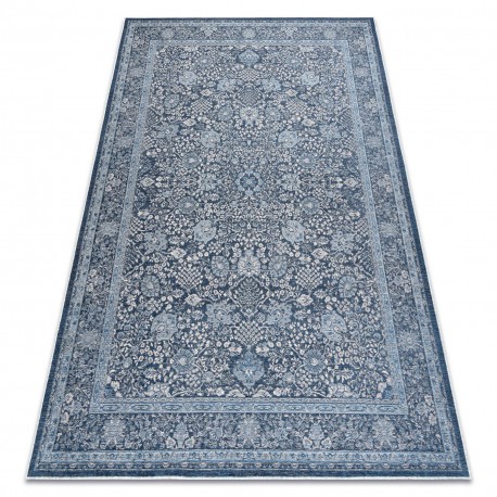 Covor din l&acirc;nă ANTIGUA 518 74 KB500 OSTA - Flori, cadru, albastru inchis țesut plat, 170x240 cm