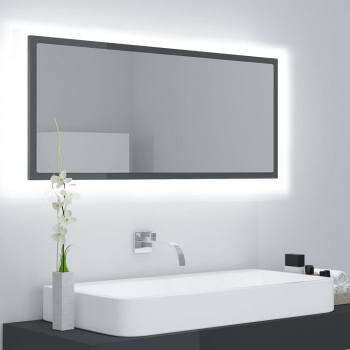 Oglinda de baie cu LED, gri extralucios, 100x8,5x37 cm, acril GartenMobel Dekor
