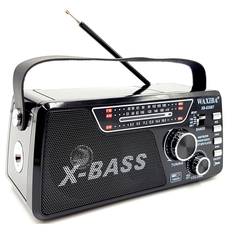 Radio FM/SW X-Bass, MP3, USB, Bluetooth, lanterna, antena, baterie  reincarcabila, 5 V, Negru | Okazii.ro