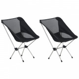 vidaXL Set 2 Scaune Camping Pliabile Aluminiu 54x50x65cm Negru/Argintiu + Husă Transport - Scaune Pescuit/Drumetie Usoare si Durabile