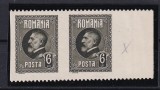 ROMANIA - 1926 FERDINAND A 60a ANIVERSARE - EROARE IN PERECHE 6 LEI NEDANTELAT VERTICAL MLH SARNIERA USOARA