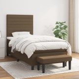 Cumpara ieftin Pat box spring cu saltea, maro &icirc;nchis, 90x190 cm, textil