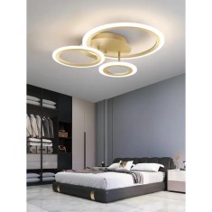 Lustra LED 76W Gold 3 Cercuri cu Telecomanda, aplicatie telefon, lumina rece/calda/neutra, intensitate reglabila