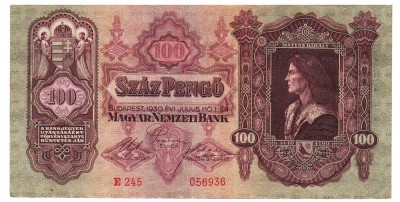 Ungaria 100 Pengo 1930 P-98 Matei Corvinu Seria 056936 foto