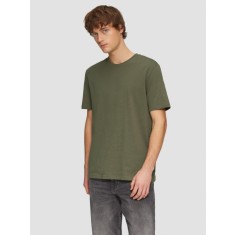 Tricou barbati cu decolteu la baza gatului, cu logo, Verde inchis, XS