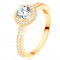 Inel de aur galben de 14K - zirconiu transparent cu margine lucioasă, brațe decorate - Marime inel: 63