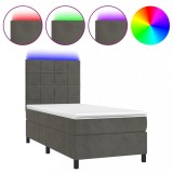 Cumpara ieftin Pat cu arcuri, saltea si LED, gri inchis, 90x200 cm, catifea