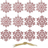Cumpara ieftin Set 12 decoratiuni pentru brad tip fulg de zapada, 10 cm, cu snur, roz, Springos
