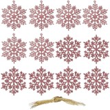 Cumpara ieftin Set 12 decoratiuni pentru brad tip fulg de zapada, 10 cm, cu snur, roz