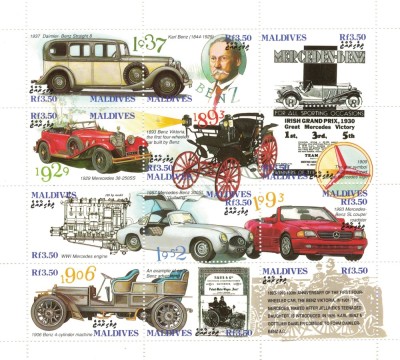MALDIVE 1993 - Automobile Mercedes, aniversare 100 de ani /colita MNH foto
