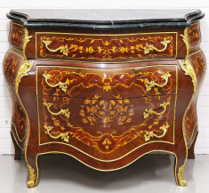 Comoda mare din lemn masiv cu furnir de nuc si decoratiuni CAT-Commode-120cm foto