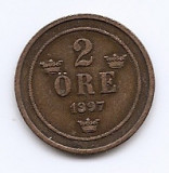 Suedia 2 Ore 1897 - Oscar II (litere mari) Bronz, 21 mm KM-746