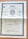 F462-I-Polita Asigurari Actiuni ALIANZ Berlin 1906 Munchen Agentia Generala.