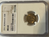 Moneda argint 50 bani 1911 NGC MS 64