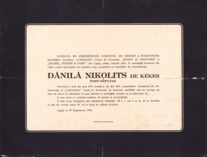 HST A292 Ferpar deputat Dănilă Nikolits de K&eacute;kes 1935