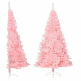 Jumătate brad de Crăciun artificial cu suport, roz, 210 cm, PVC