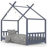 Cadru de pat pentru copii, gri, 90 x 200 cm, lemn masiv de pin